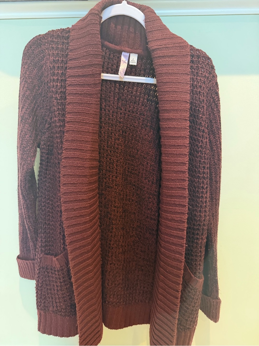 Open-Front Chunky Knit Cardigan Sweater - Burgundy